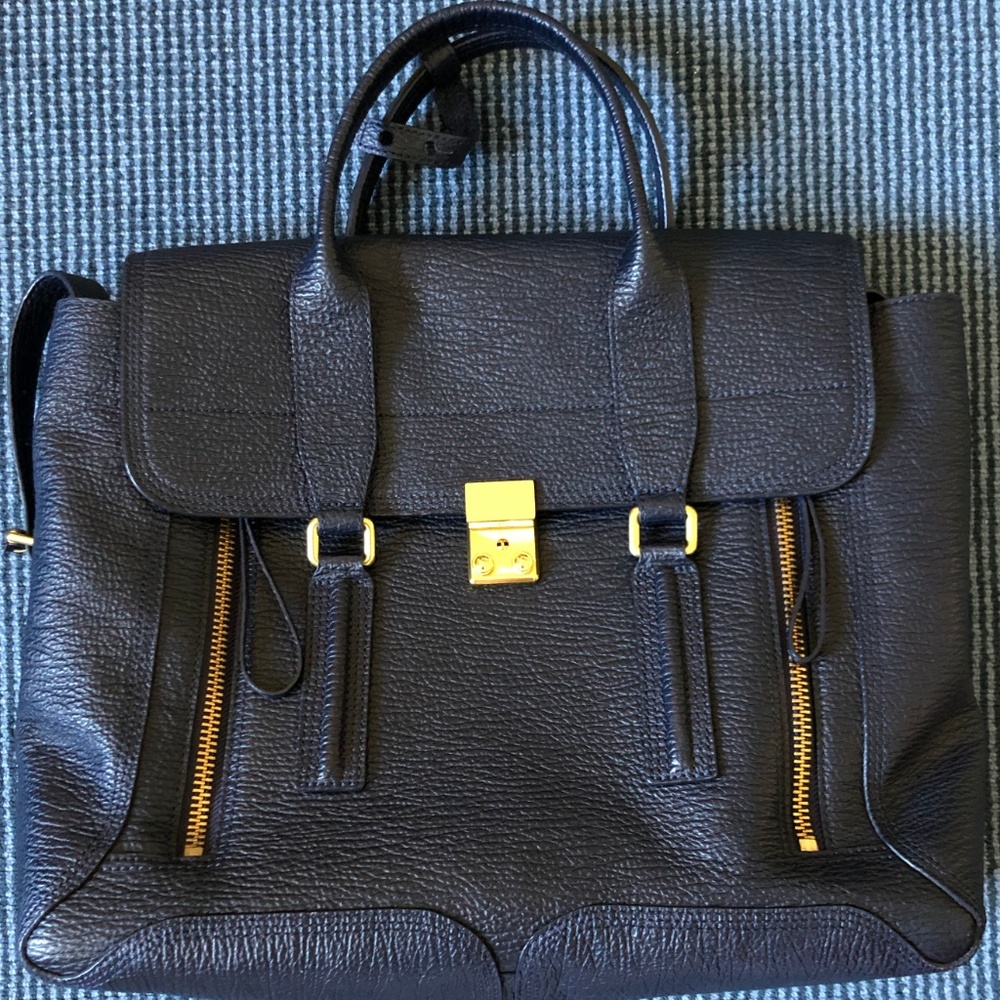 3.1 Phillip Lim Navy Pashli Leather Satchel- Large